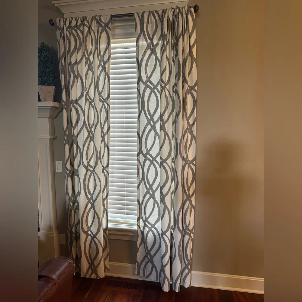 WEST ELM- Cotton Canvas Scribble Lattice Curtains (Set of 2) -Feather Gray